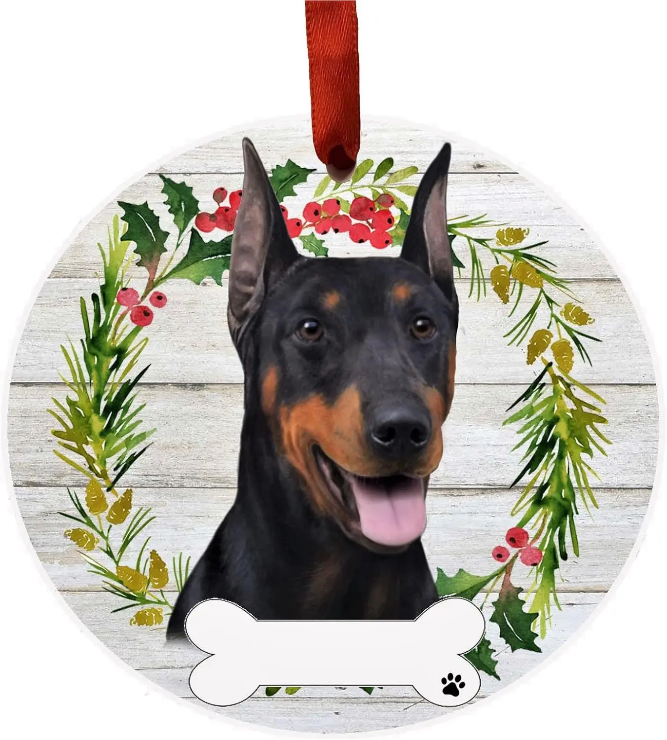 Doberman Ornament - Personalizable - Ceramic Round Ornament with Glazed Finish - X-mas Decoration - Christmas Ornaments Craft Gifts - Ornaments for Pet Lovers 3x3 inch