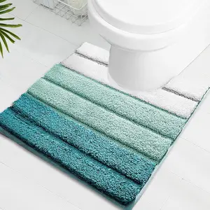 Bathroom Rugs 20"x20" Non-Slip Microfiber Contour Toilet Rugs U Shaped Carpet, Machine Washable Quick Dry Bath Mats For Bathroom,Bedroom,Kitchen -Turquoise
