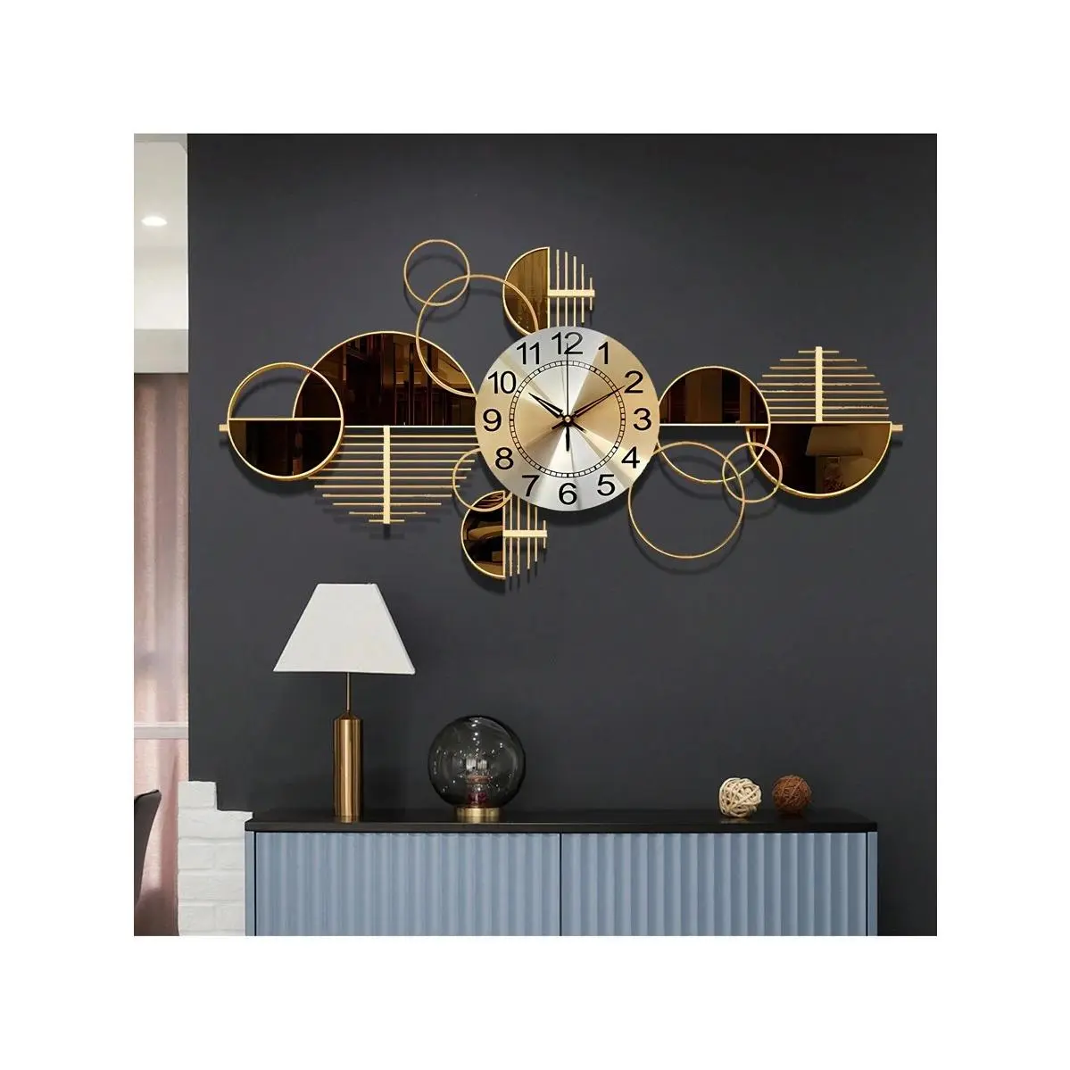 Metal Wall Clock Decorative 3D Metal Wall Art Clock For Living Room Bedroom Creative Modern Big Wall Clock Decor With Silent No-Ticking 34 X 17 Inch