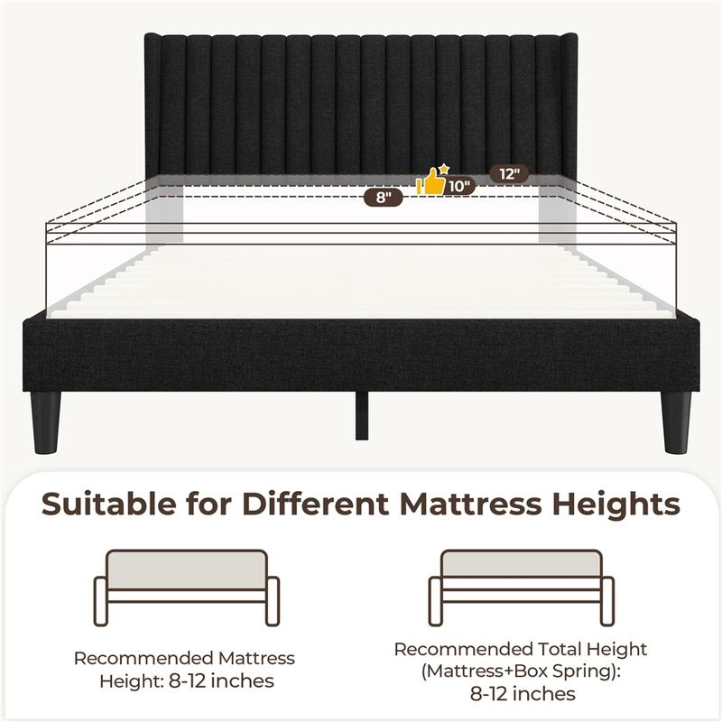 Costoffs Linen Fabric Upholstered Bed Frame Queen with Wood Slat Ventilation 6" Under-Bed Space Easy Assembly