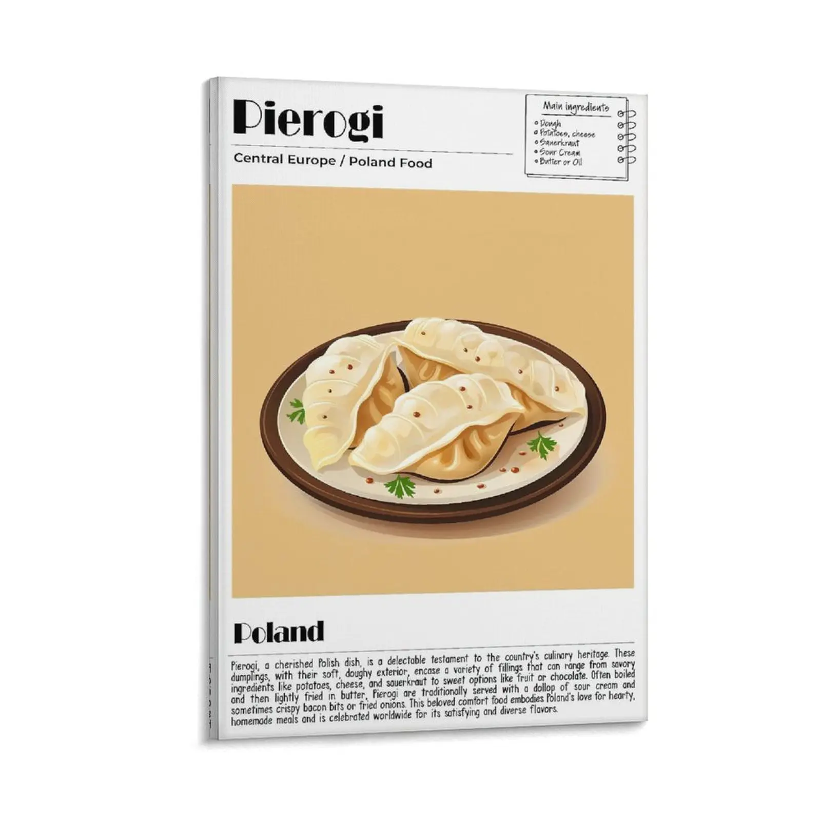 Pierogi Poster, Poland Food Print, Modern Kitchen Wall Art, Chef Decor, Pierogi Recipe, Food Poster for Kitchen Walls Poster Canvas Wall Art For Bedroom Decor Bar Office Room Decor Gift