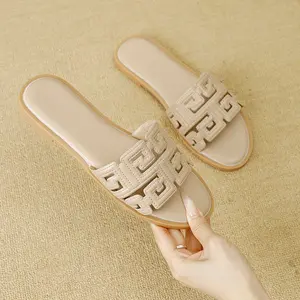Summer Women's Fashion Versatile Sandals Slip-On Women's Shoes Outdoor Slippers Flat Low Heel Round Toe