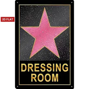 Retro Hollywood charm dressing room metal sign, star shape and text design, 12x8-inch metal wall art, suitable for bedroom, bathroom and hair salon decoration, vintage decor, home decor
