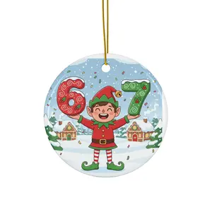 Elf Holding 6 7 Numbers Ceramic Ornament | Christmas Tree Ornament