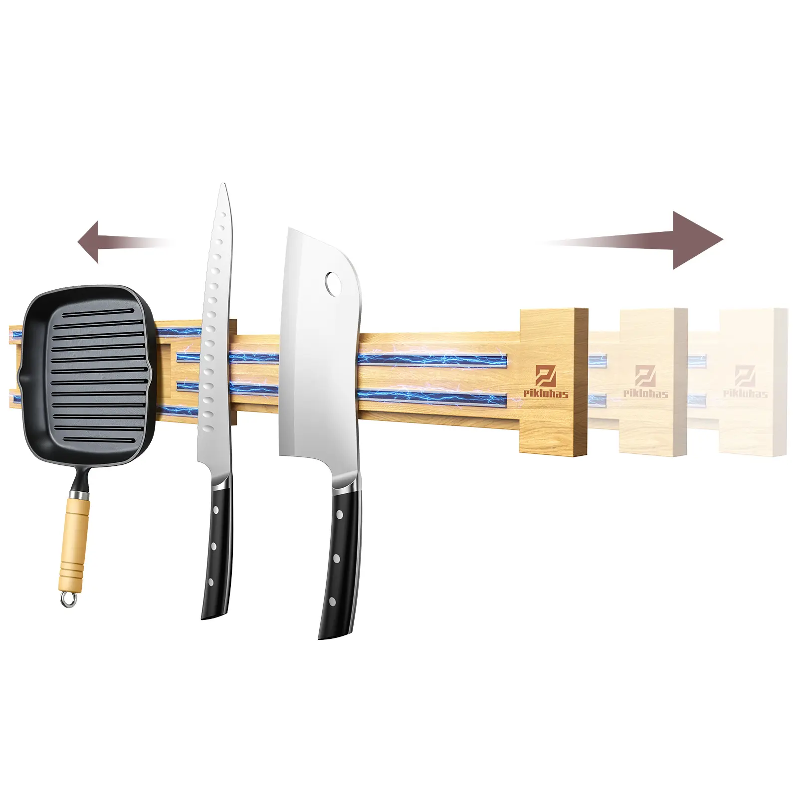 【TikTokShopJumpstart】PIKLOHAS Magnetic Knife Holder for Wall, Magnetic Knife Strip Wooden Extendable 16-32 Inch, Use as Knife Bar, Knife Rack, Kitchen Organizers Accessories, Wall Mount, Housewarming, Party, Gift Box Valentines Day Gift