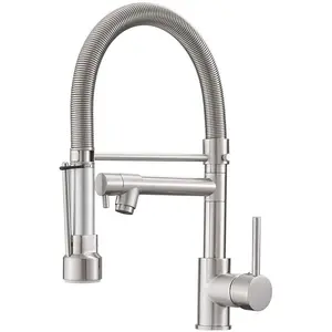 Commercial Style Kitchen Faucet with Pull Down Sprayer, Brushed Nickel Commercial Kitchen Faucet, Spring Kitchen Faucet, Kitchen Sink Faucet