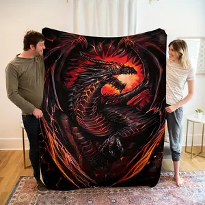 1pc dragon print blanket, flannel blanket, soft warm blanket multi-purpose blanket, sofa sofa bed office camping trip