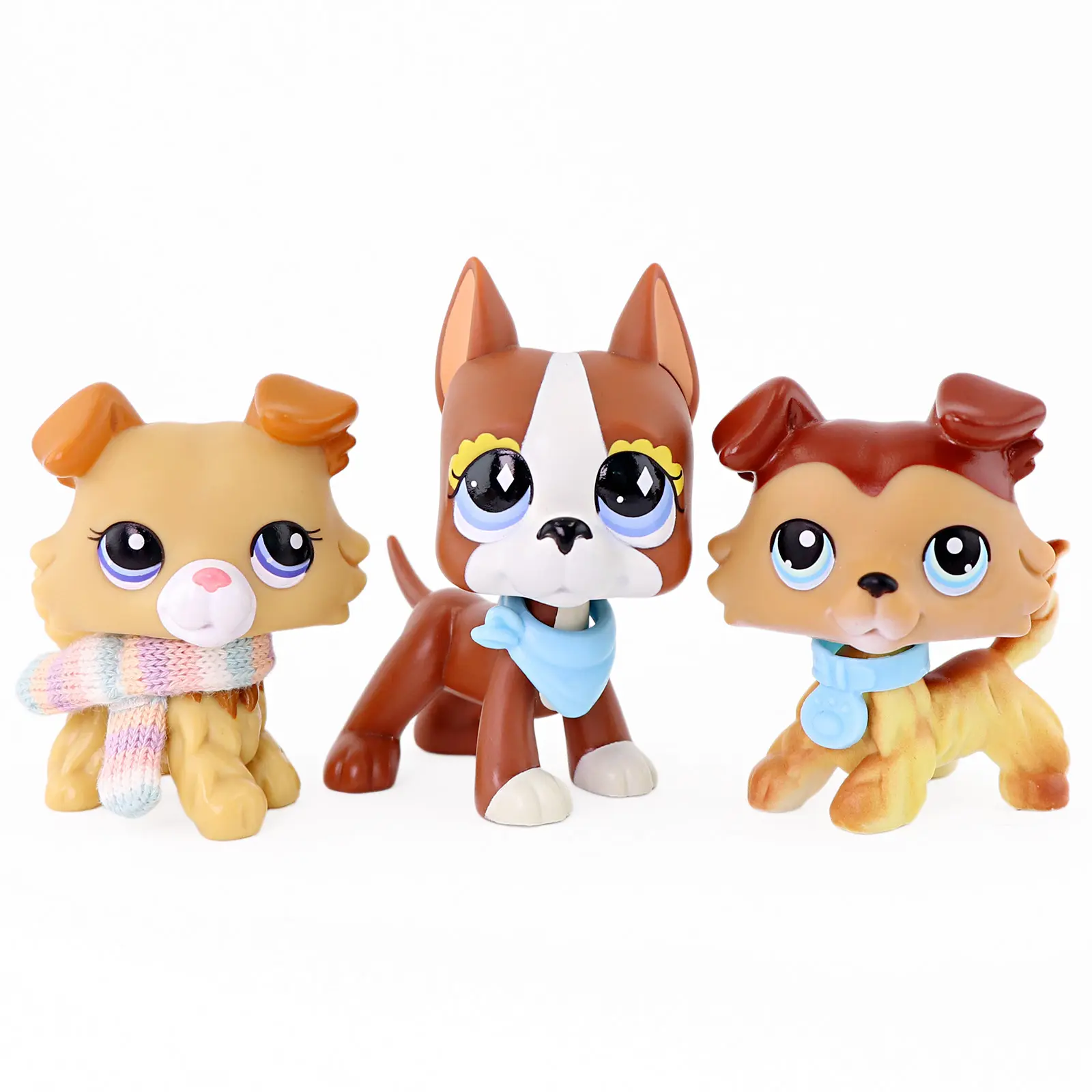 3 Pcs Bobble Head Mini Puppy Figurines Set, Cute Cartoon Dog Collectible Toys with Detachable Knit Scarf Bandana Paw Collar Accessories, Small Pet Dolls for Cake Toppers Kids Birthday Party Favors Gift