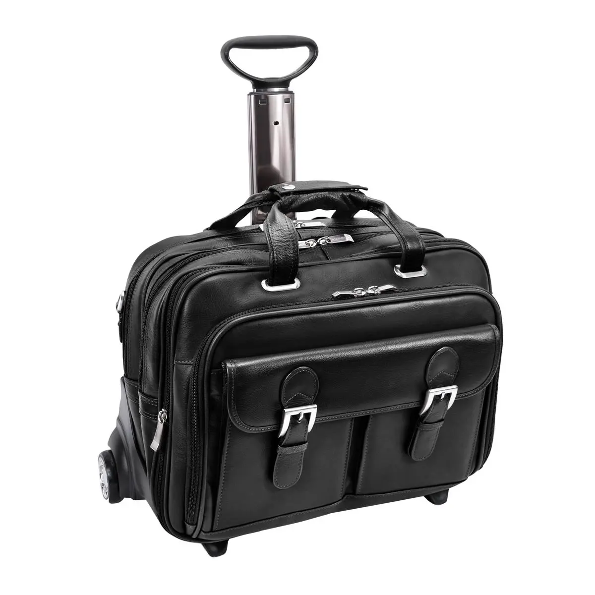 Napa Cashmere Leather Rolling Briefcase for 17-Inch Laptops, Flap-Over Design with Checkpoint-Friendly Detachable Sleeve and 2-in-1 Wheel System, 16 X 2 X 11, 2-In-1 Detachable Wheel And Handle System