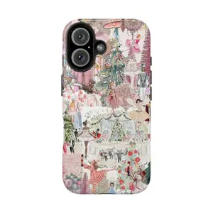 Vintage Ballet Phone Case, Pink Christmas Holiday Phone Cover  Cozy Holiday Vibes, Nutcracker Theme, Festive