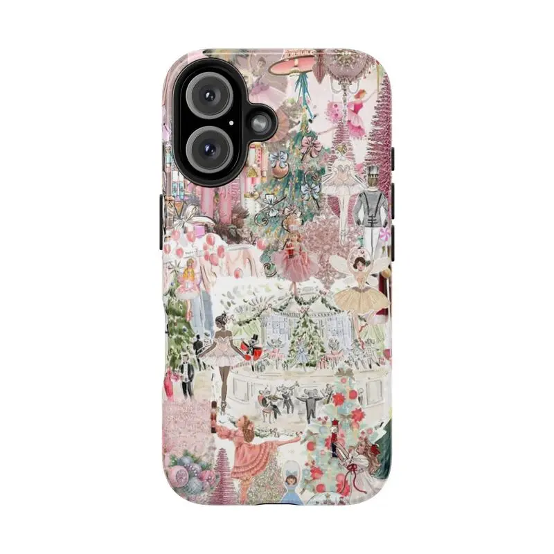 Vintage Ballet Phone Case, Pink Christmas Holiday Phone Cover  Cozy Holiday Vibes, Nutcracker Theme, Festive