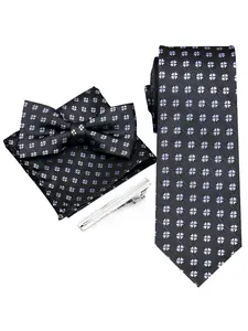 Men's Four-Piece Suit Accessory Set, Includes Tie, Bowtie, Handkerchief, Belt Clip, Perfect for Weddings, Parties, Gatherings