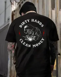 Dirty Hands Clean Money Workwear T Shirt – Blue Collar Graphic Sweatshirt for Men, Hard Work Quote Hoodie, Summer Clothes, Birthday Gifts For Men Menswear Top, Trendy Graphic Print, Round Neck, Machine Washable