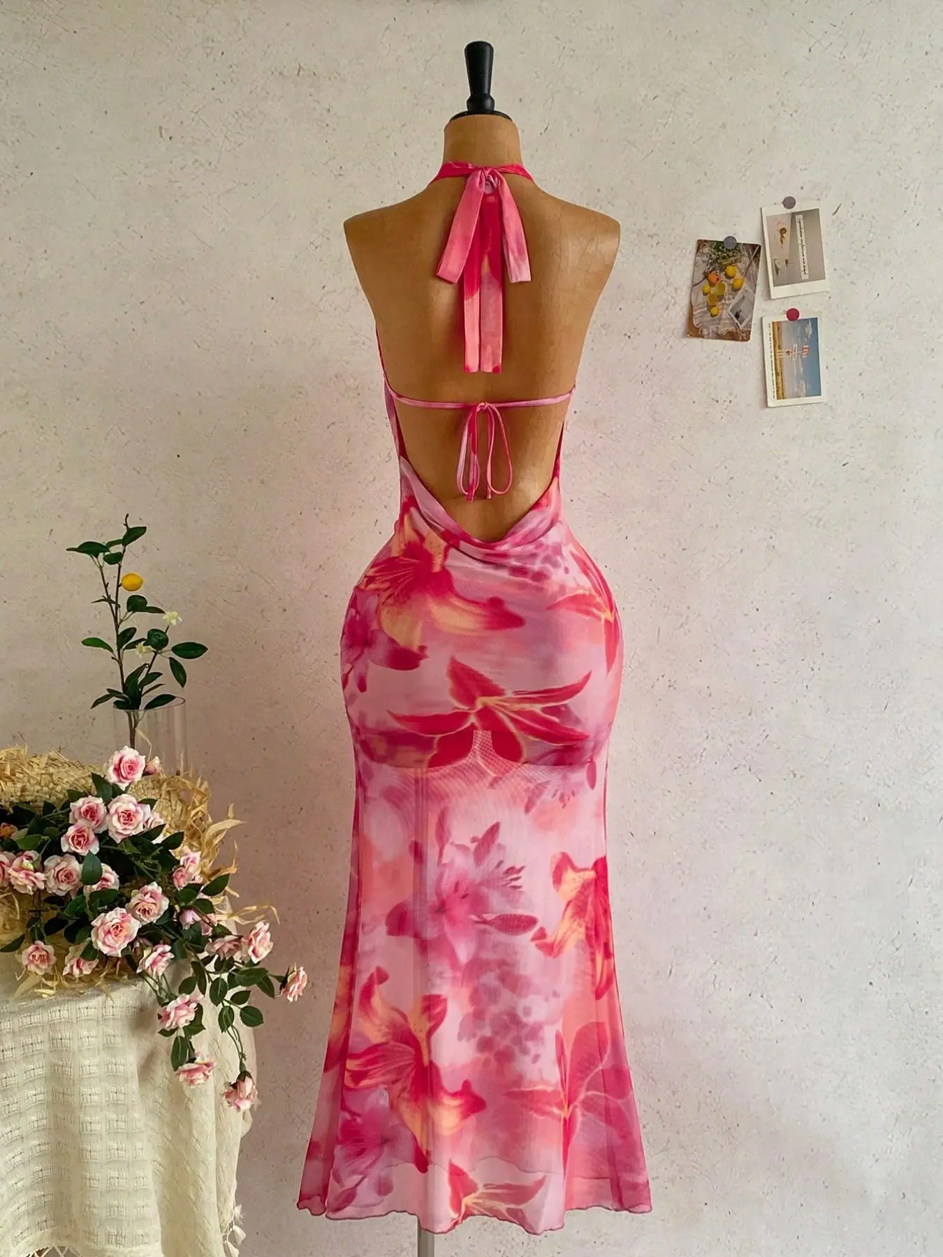 pink tie dye halter dress Tie Dye Halter Maxi Dress  Parthea Fashion