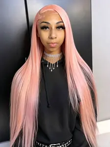 Light Pink 13×4 Lace Front Straight Wig, Free Parting, Natural Hairline, High Temperature Heat-Resistant Synthetic Fiber, 28 Inch Synthetic Straight Wig. Perfect for Coachella Music Festival, Women's Parties, Cosplay and Stage Performances.