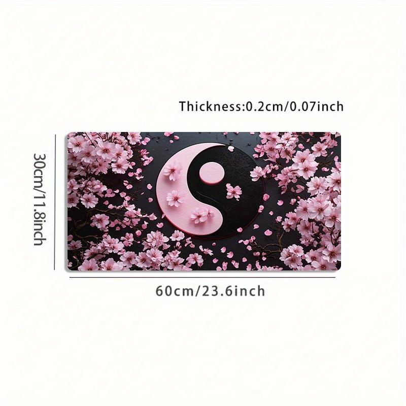 High Quality 1Pc Large Yin-Yang Cherry Blossom Gaming Mouse Pad With Non-Slip Rubber Base, Pink & Black Japanese Design - Oversized Desk Mat For PC, Computer, Office & Gaming Setup, Washable Surface, Ideal Gift For Gamers & Professionals