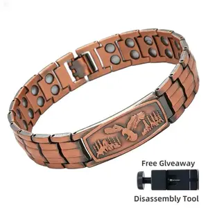 Men's Magnetic Copper Bracelet, Iconic Eagle Pattern, Double Row Magnets 2500 Gauss, Adjustable Size, Stylish Men's Bracet, Father's Day Christmas Gift