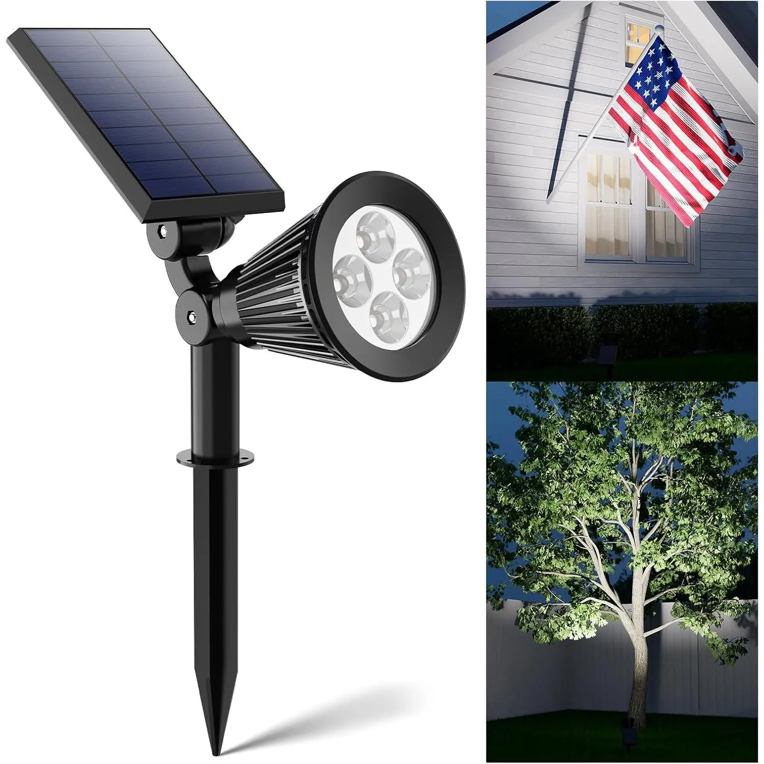 Solar Spot Lights Outdoor Waterproof for Flag, Tree, Plant, Garden, Yard, House, Bright LED Outside Landscape Spotlights for Accent Uplighting Backyard, Patio, Pathway, Statue, Palm Tree, Sign