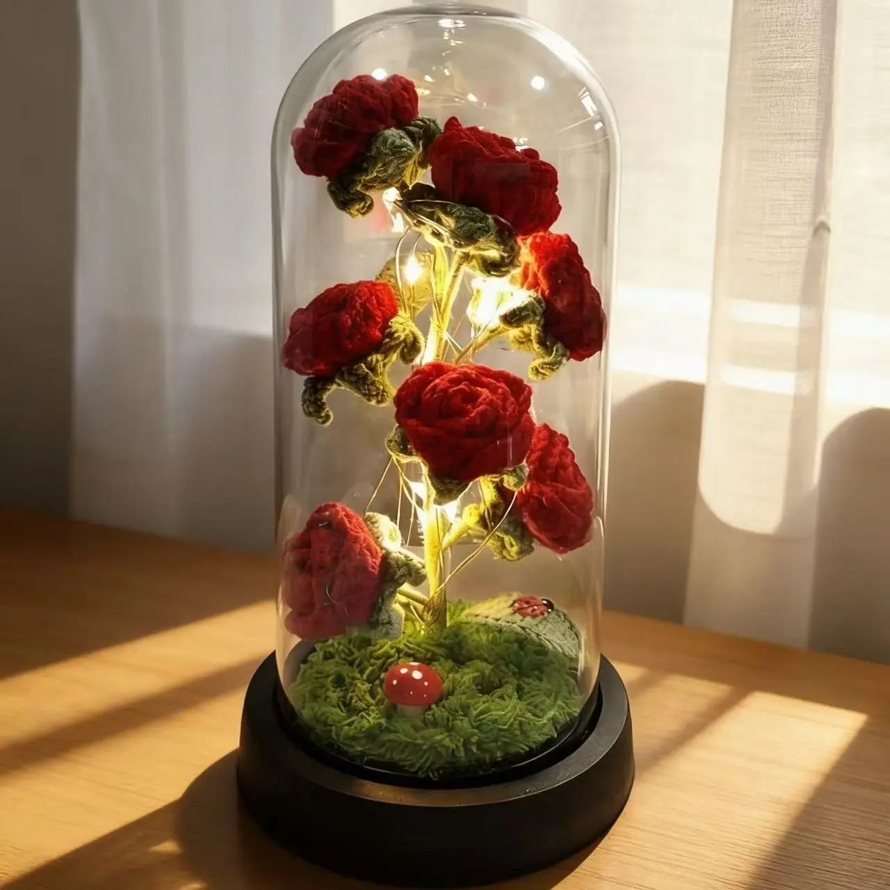 Hand-crocheted Rose Night Light – Comes with a Greeting Card, a heartfelt gift for Valentine's Day or Mother's Day. Perfect as a bedside lamp and elegant tabletop & home decor accent.