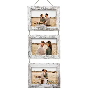 4x6 Wall Hanging Picture Frames Collage with 3 Opening Distressed White Frames