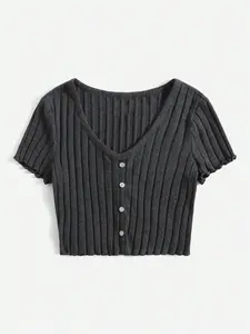 Summer Casual Comfort V-Neck Open Front Short Sleeve Fitted Graphic T-Shirt, Cropped Waist Exposure Dense Hem Top, Pure Cotton, Women's Fashion