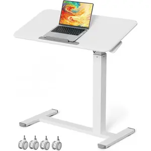 Mobile Standing Desk, Height Adjustable Left/Right Overbed Bedside Table, 90? Tiltable Portable Laptop Desk with Wheels, Foldable  Cart for   Use, White