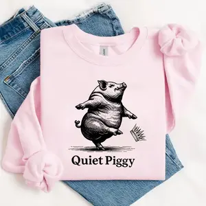 Quiet Piggy Shirt, Funny Pig T-Shirt, Vintage Pig Illustration Top Pig Lover Gift Tee