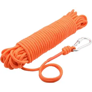 Magnet Fishing Rope with Hooks- All Purpose Nylon High Strengte Cord Rope - 65 Feet - Diameter 6mm/8mm - Approximately 1/4" / 1/3" (Orange, 6mm Diameter)