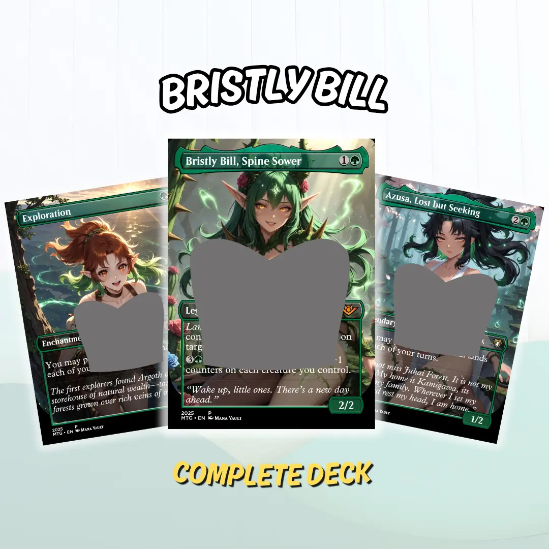 MTG Proxy Commander Deck – Bristly Bill – Full 100 Card and Token – Mono Green Growth, Counters & Landfall Strategy – Anime Waifu Fantasy Art – Perfect Gift for Magic Fans
