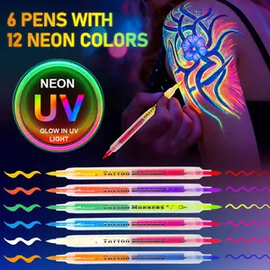 6 pieces 12 neon colors dark face body paint makers, 0.5-5mm fine tip, for party, wedding, celebration, dancing decor