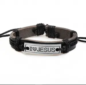 Prizm Pulse | I Love JESUS Wristband — Black Leather Look, Adjustable Fit | Simple Christian Bracelet for Daily Wear