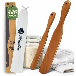 2 count Skinny Spurtle for Sourdough Starter, Reaching Bottom of Jar Wooden Spurtle for Mixing, Acacia  Dough Whisk, Sourdough Bread Baking Supplies