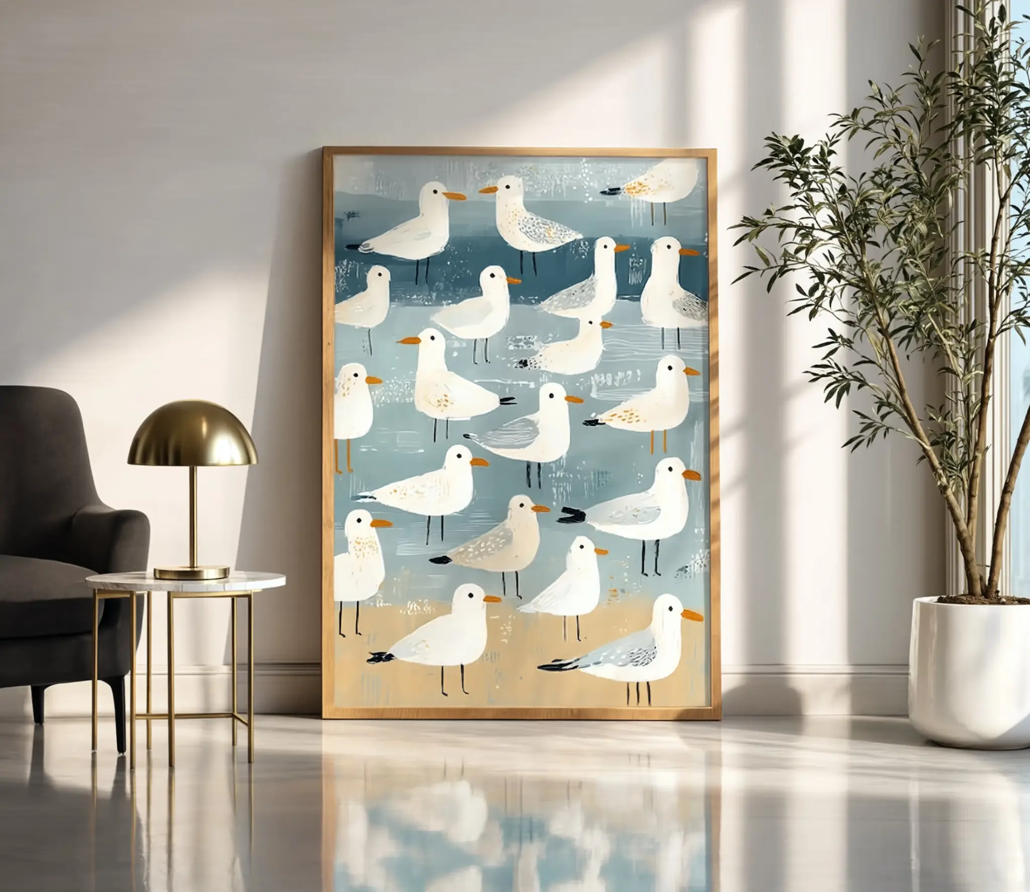 Coastal Seagull Wall Art Ocean Bird Print Beach House Maximalist Poster Decor