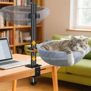Premium Round Cat Bed for Desk Elevated Cat Hammock with Cushion Pet Window Perch for Indoor Cats Cozy Cat Furniture Modern Cat Cave Sleeping Pod