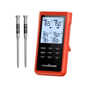 Wireless Meat Thermometer, Long Range, 6 Sensors, 2 Thin Probes, Standalone Base for Grill, Smoker, Oven