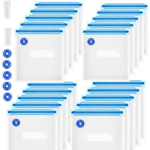 Sous Vide Bags Reusable 27Pcs, BPA Free Food Vacuum Sealer Bag, Food Storage Bag, Vacuum Zipper Bags for Sous Vide Cooking - 20Pcs Food Sealer Bag & 5 Air Valves & 2 Seal Clips