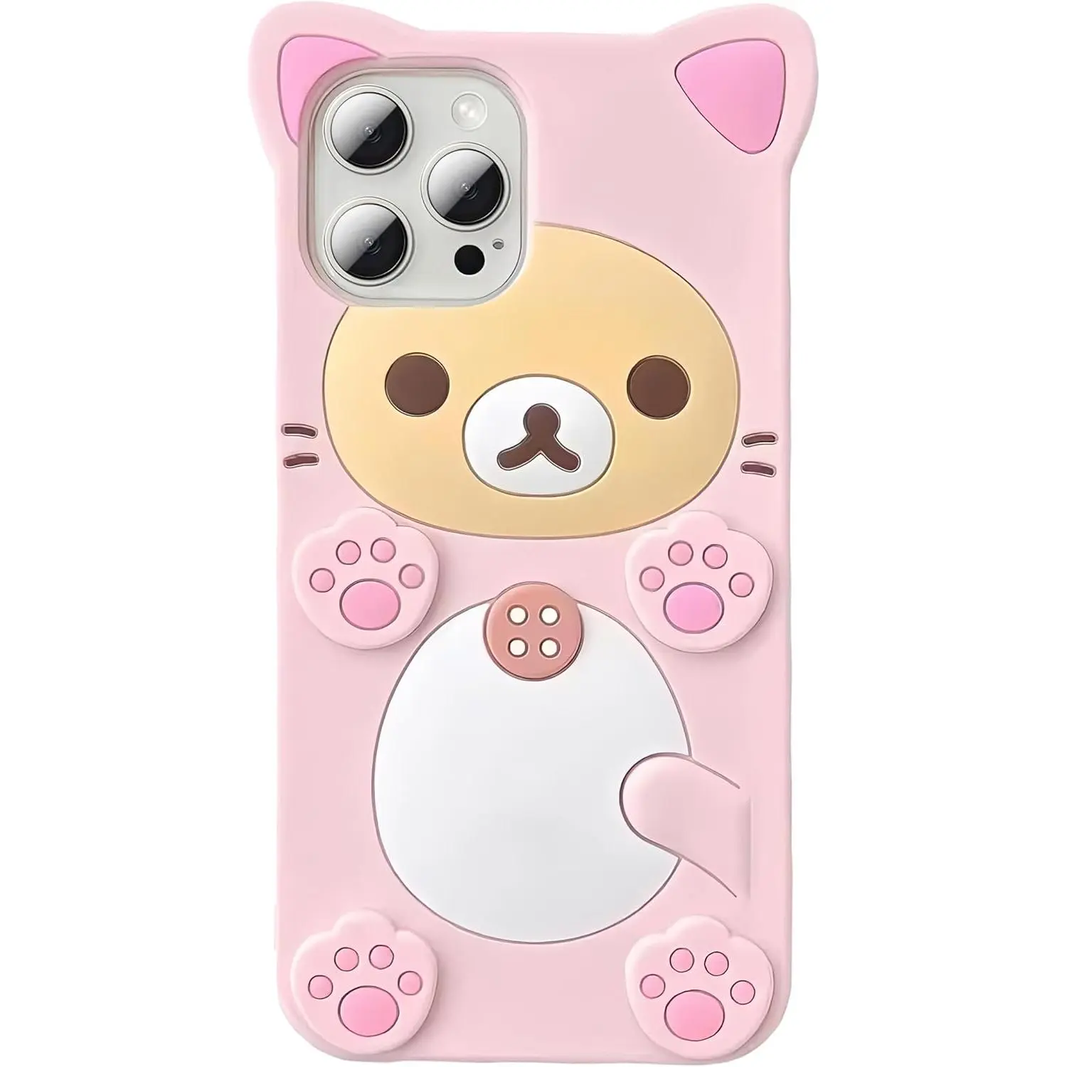 3D Cute Cartoon Bear Phone Case for iPhone 17 Air - Fashionable and Stylish - Funny Pink Bear Design - Soft TPU Protective Case - Kawaii Silicone Cover for Women, Girls, and Kids