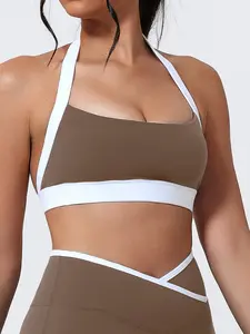 Women's Halter Sports Bra, Gym Outdoor Yoga Backless Colorblock, Sexy Plain Tight Fit, Soft Comfortable Nylon Spandex Fabric, Strappy Sports Bras