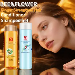 BEE&FLOWER Ginger Strengthen Hair Shampoo & Conditioner Set - 400ml + 450ml - Anti-Dandruff Formula - Hydrates & Strengthens Hair - Vegan & Cruelty-Free - Oil Control & Split End Repair