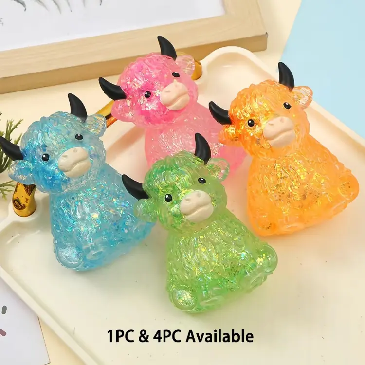 Highland Cow Squishy TPR Mini Cute Soft Sensory Fidget - Stretchy Squeeze Ball, Unisex Decompression Squeeze Desktop Decor, Perfect Mini Gift for Cow Lovers, Easter Anxiety Stress Relief Toy