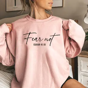 Fear Not Women's Letter Print Round Neck Sweatshirt, Women's Sweatshirt Casual Print Long Sleeve Round Neck Pullover for Daily Wear, Ladies Clothing Fall & Winter Fashion Unisex Sweatshirts