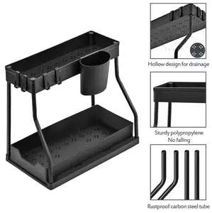 Under Sink 2-Tier Sliding Organizer with Frame, Pull-Out Storage Basket, Space-Saving for Kitchen, Bathroom, Laundry Room Adjustable Acrylic Straw Holder blade stand cork cabinet home organization