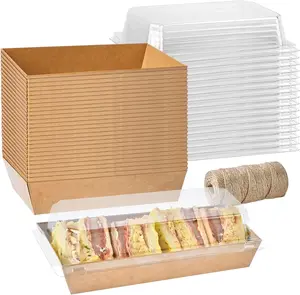 50 Pack Paper Charcuterie Boxes with Clear , 7.5 Inch Small To Go  Containers for Desserts, Cookies, Sandwich, Pastry, Strawberries and Cupcakes (Brown)