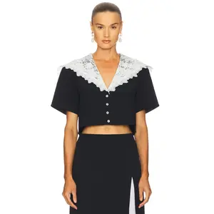 Helsa The Sailor Shirt With Lace Collar in Black