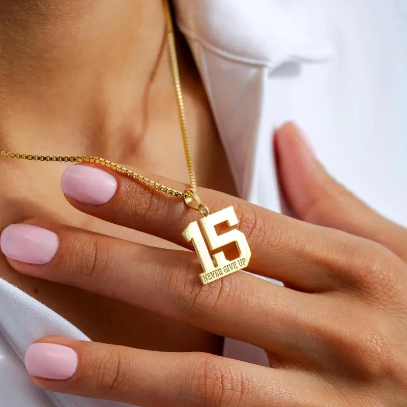 AS302 Custom Engraved Sports Number Pendant, Personalized Christmas Gift for Her, Number Year Necklace, Athlete Number Necklace, Football Fan Pendant Soccer Cuban Chain Custom Name Necklace
