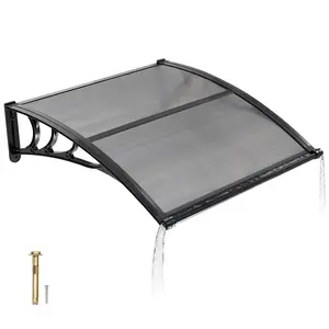 38x40 in Polycarbonate Solid Panel Door Canopy, Exterior Front Door & Window Awning with Drainage Sink, ABS Brackets Mount Kit for DIY Installation, Rain & Sun Protection for Porch Patio, Smoky Gray