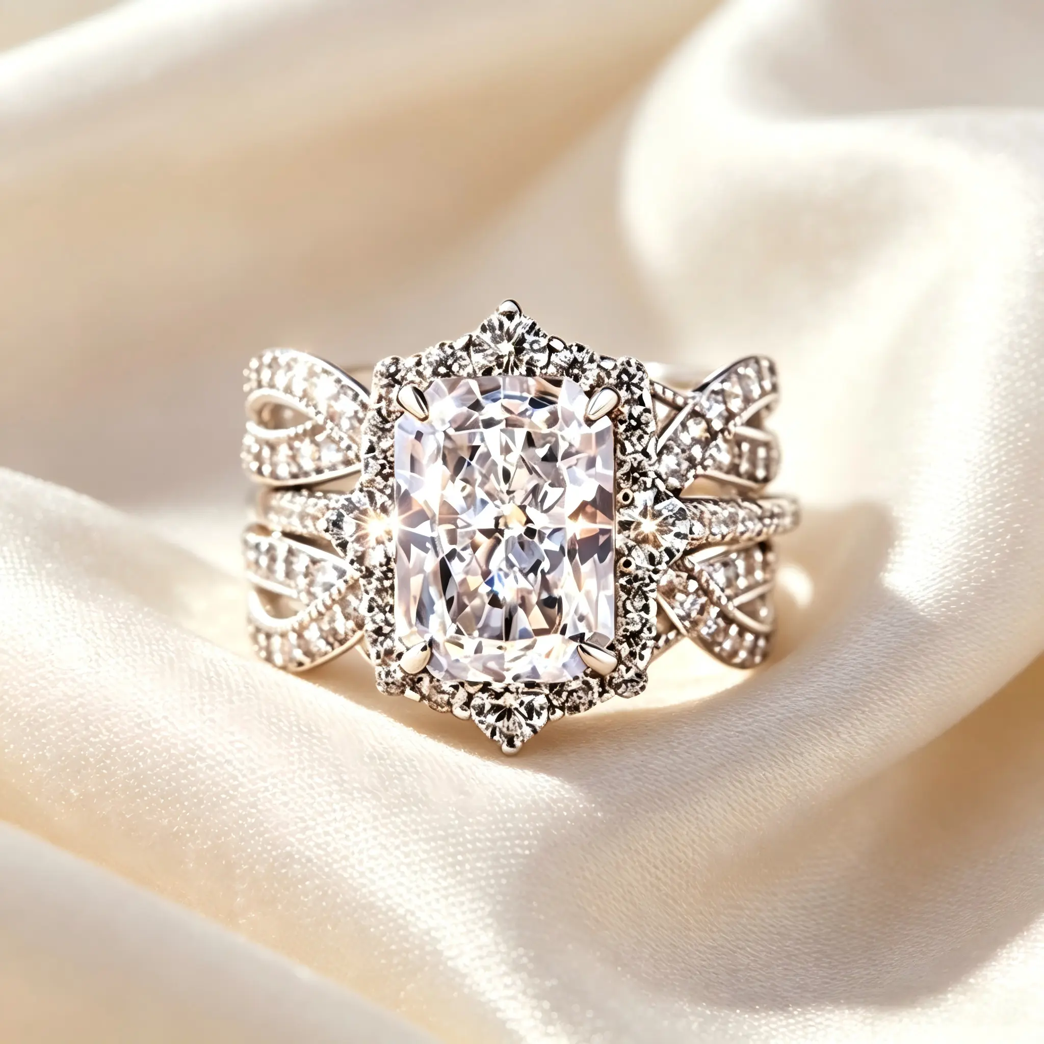 2 Pieces Stackable Engagement Rings Set, Multi Color Silver Gold Rose Gold Tone Princess Cut Halo Promise Rings, Elegant Bridal Wedding Band Jewelry Gifts For Women Anniversary Valentine