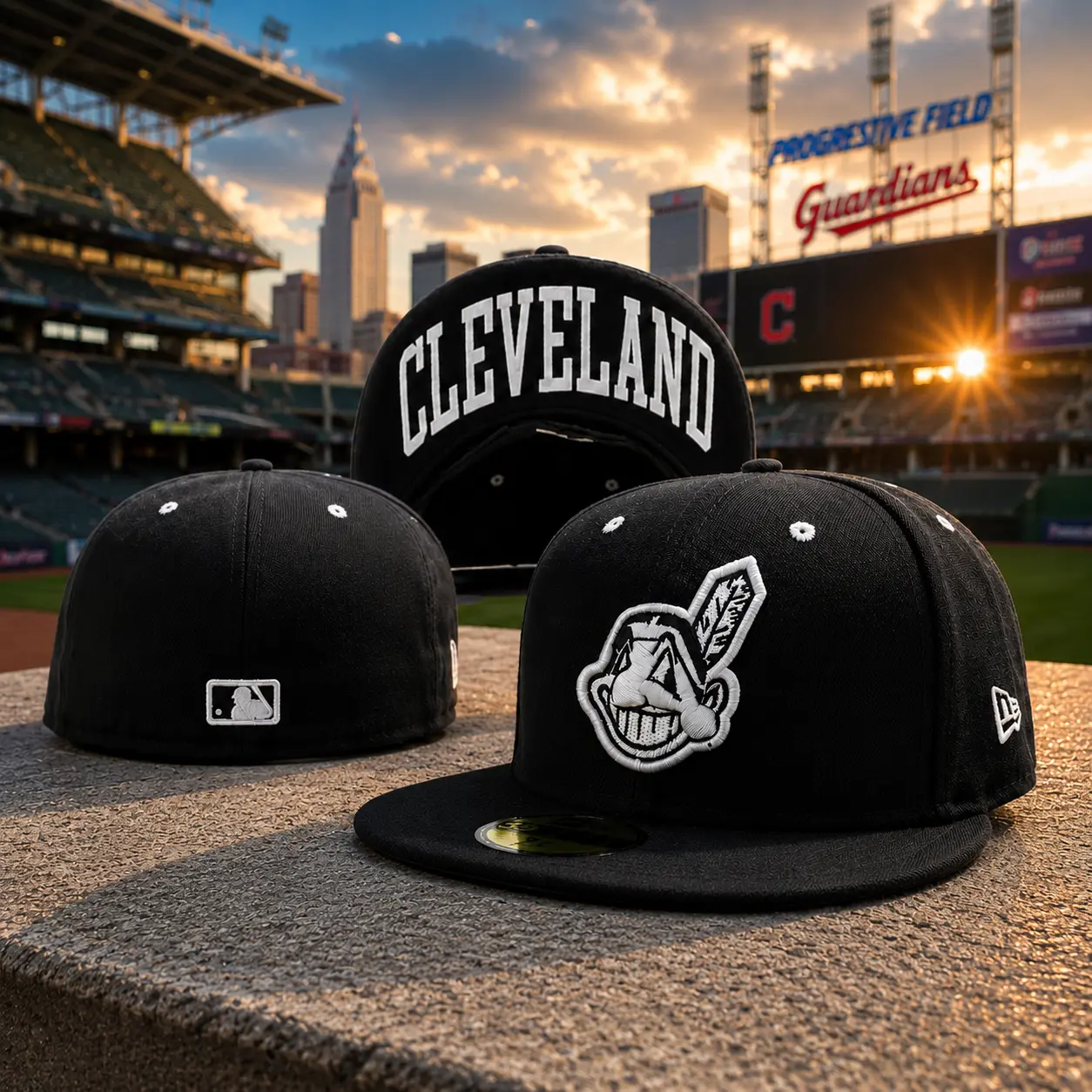 New Era Cleveland Indians Black & White 59FIFTY Fitted Hat – Classic MLB Flat Brim Cap