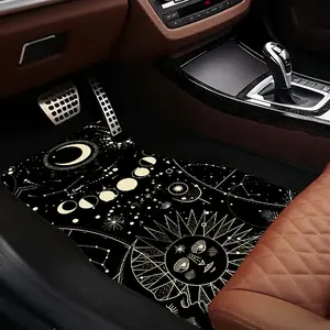 4 Pieces Durable Car Floor Mats with Moon & Sun Pattern | Suitable for cars, SUVs and trucks - easy to install, comfortable polyester fabric, complete set of car mats, Car Interior Accessory
