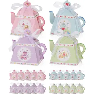24 Pieces Floral Tea Party Favors Boxes Centerpiece Table Decoration Teapot Favor Boxes Treat Gift Goodie Bags Candy Boxes for Wedding Baby Shower Tea Party Decorations